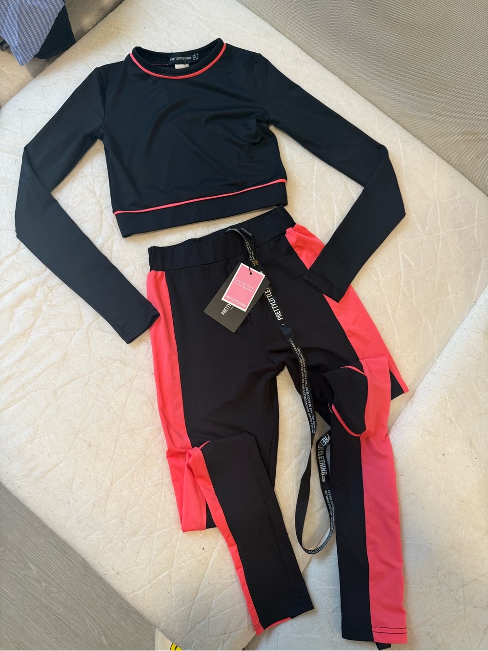 PrettyLittleThing Black Top with Neon Pink Piping